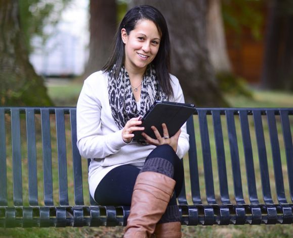 Woman accessing online orientation